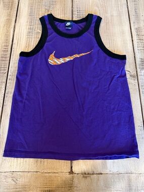 Nike Purple Tank Top with Black Trim and Striped Swoosh